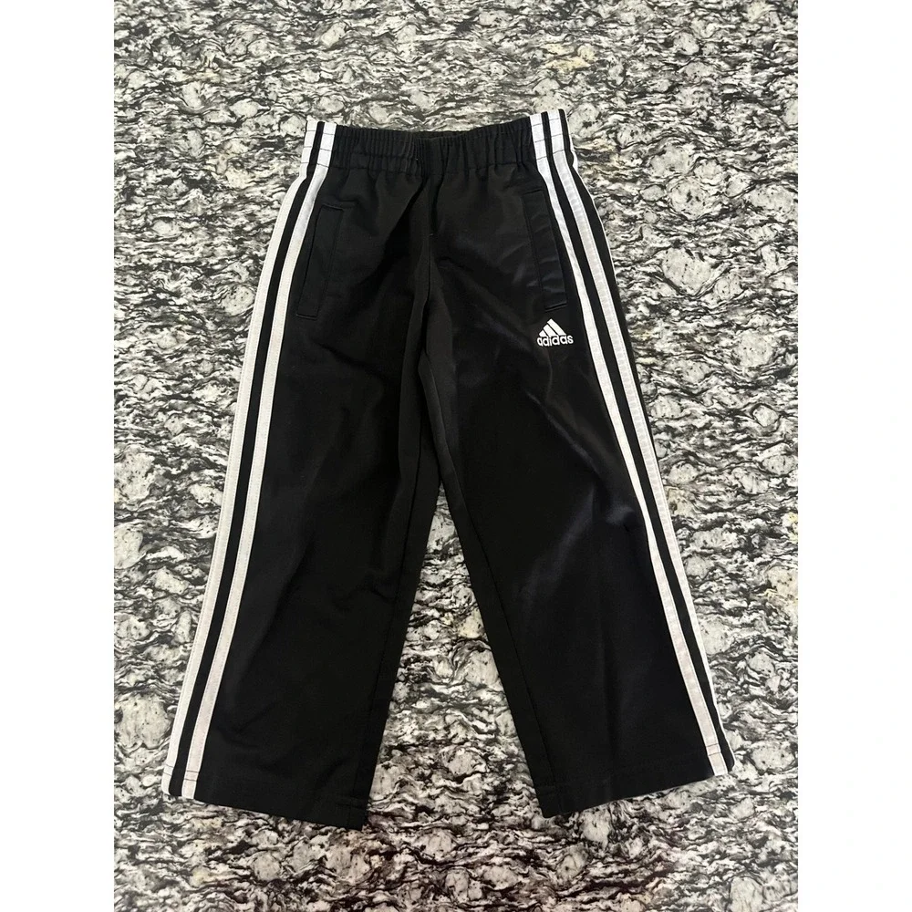 Adidas Kids Black White 3-Stripe Track Pants Joggers Size 4 Athletic Trousers